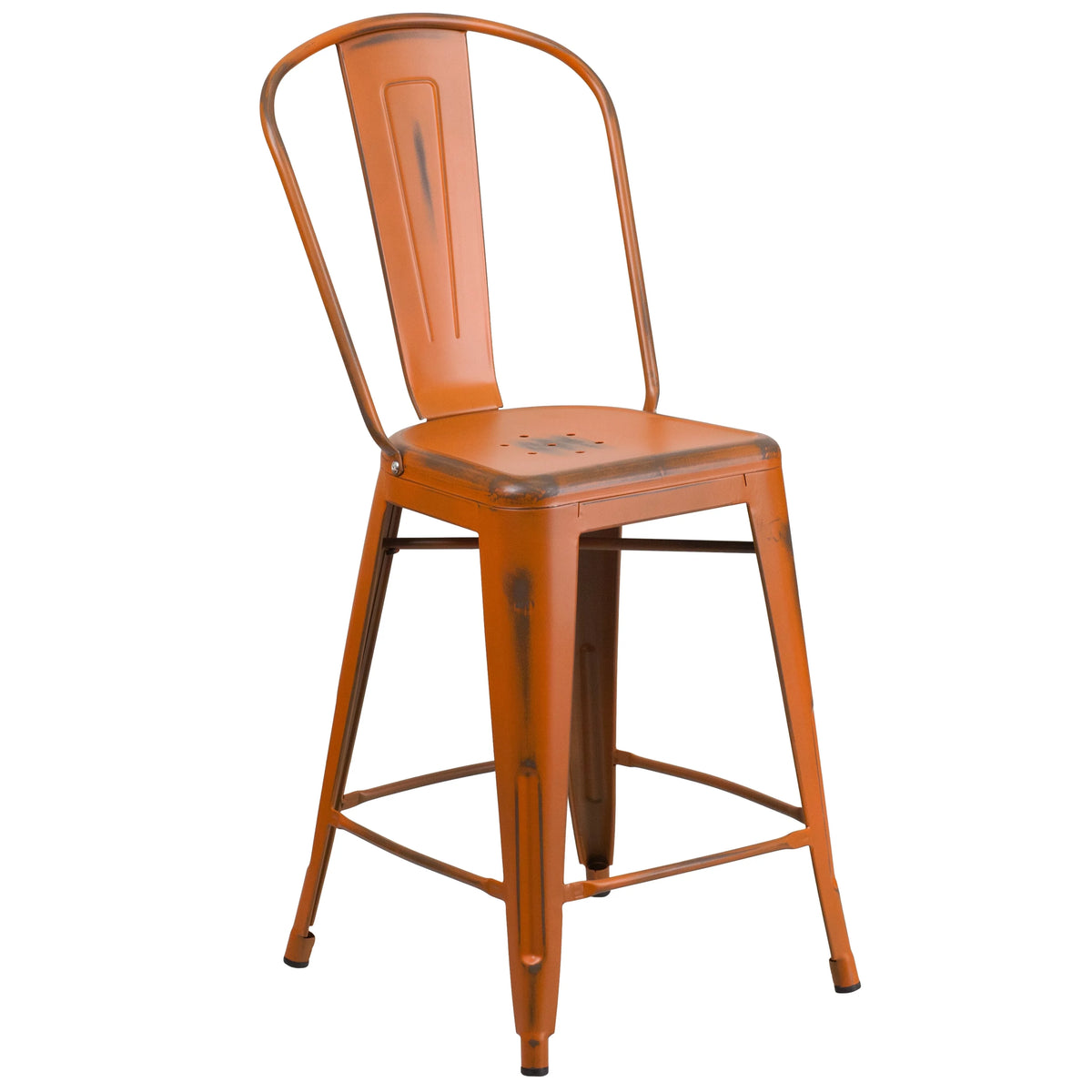 Distressed Orange Metal Counter Height Stool Z916997