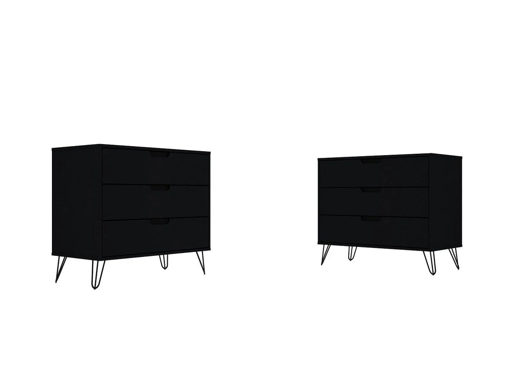 Black 3-Drawer Wood Dresser Set of 2 F686