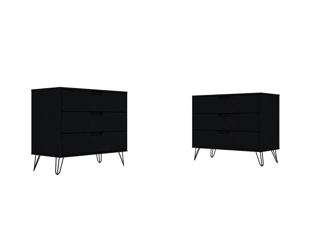 Black 3-Drawer Wood Dresser Set of 2 F686
