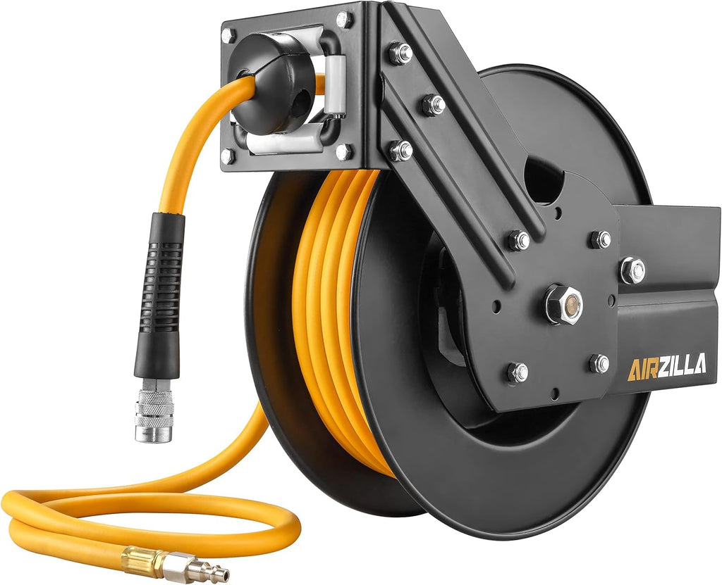 Steel Retractable Air Hose Reel 3/8" Inch x 50' Feet Hybrid Polymer Hose K3474