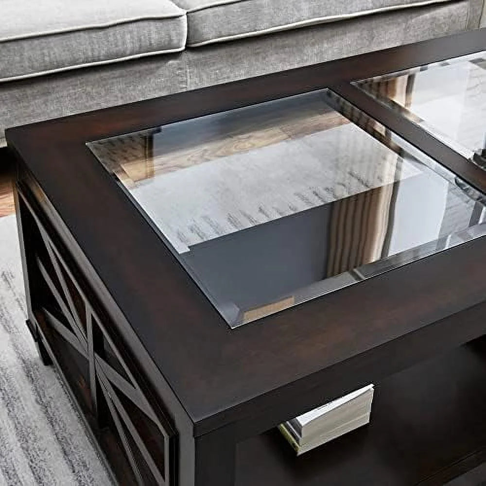 Solid Wood Coffee Table with Tempered Glass Top S67837