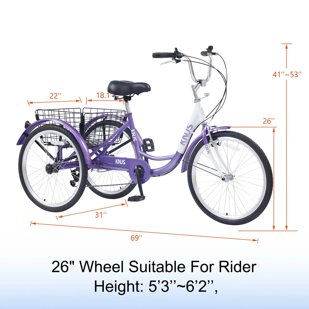 26 inch Single Speed Three Wheel Cruiser Bike with Large Basket B1334