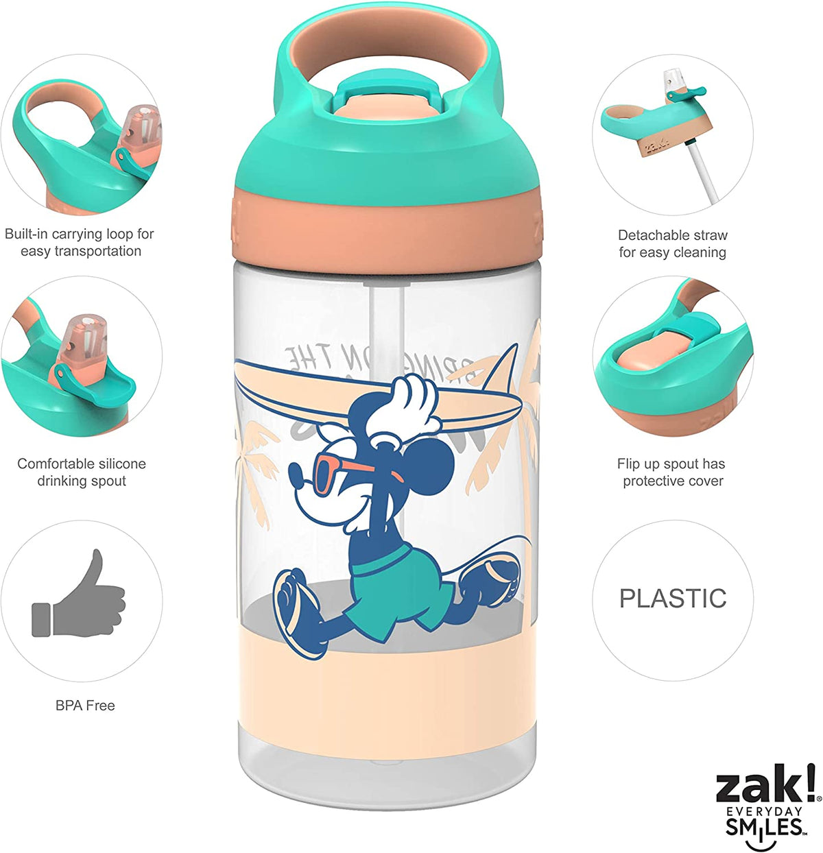 16oz 2 Pieces BPA-Free Plastic Kids Water Bottle with Straw E77850