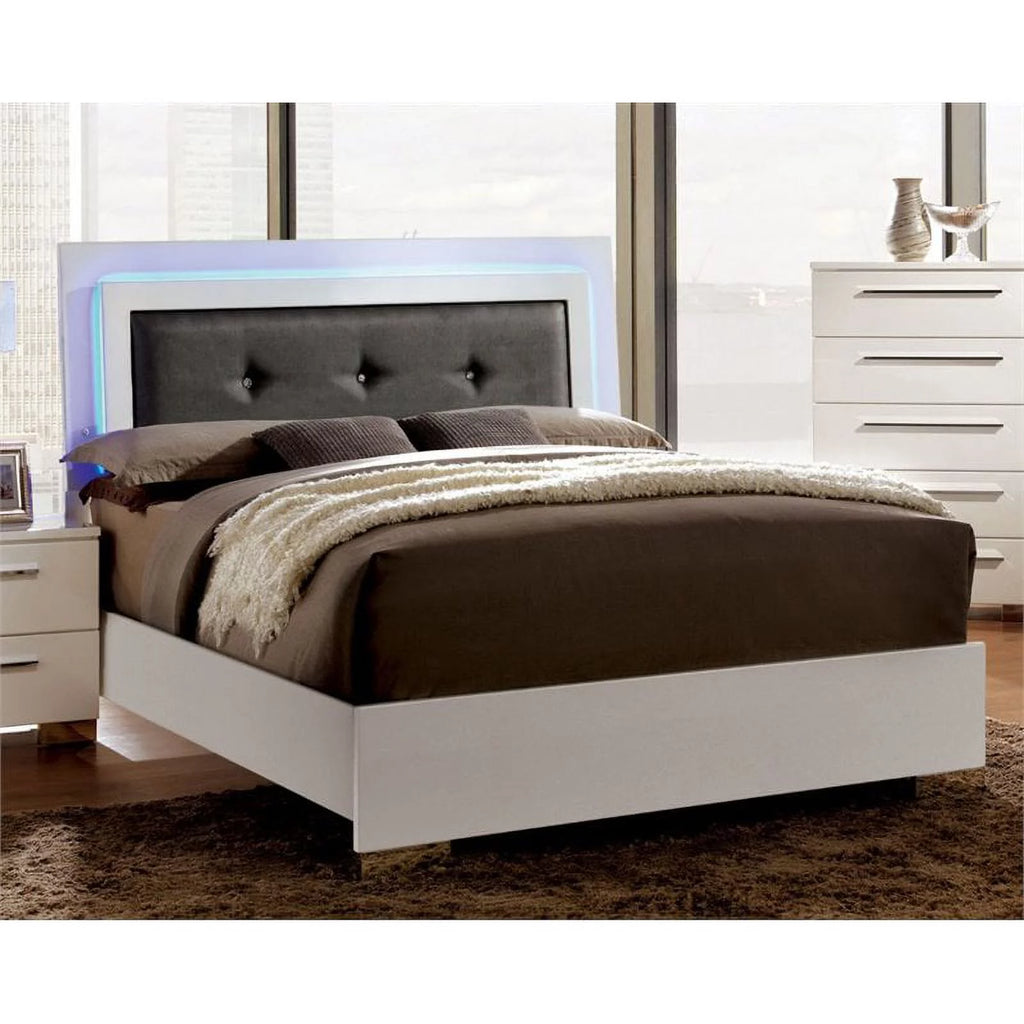 4pc Glossy White Wood Bedroom Set King Nightstand Dresser Mirror Y709890