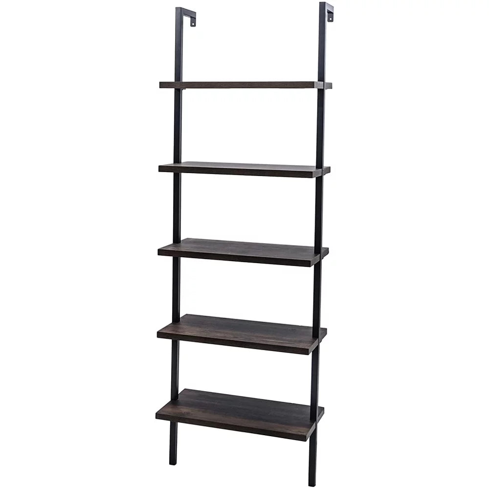 5-Shelf Wood Ladder Bookcase with Metal Frame J80094