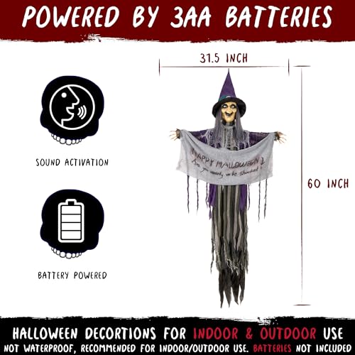 Hanging Animated Witch Decoration with Banner T7620