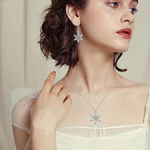 Crystal Snowflake Pendant Necklace Hook Dangle Earrings Set Y214114