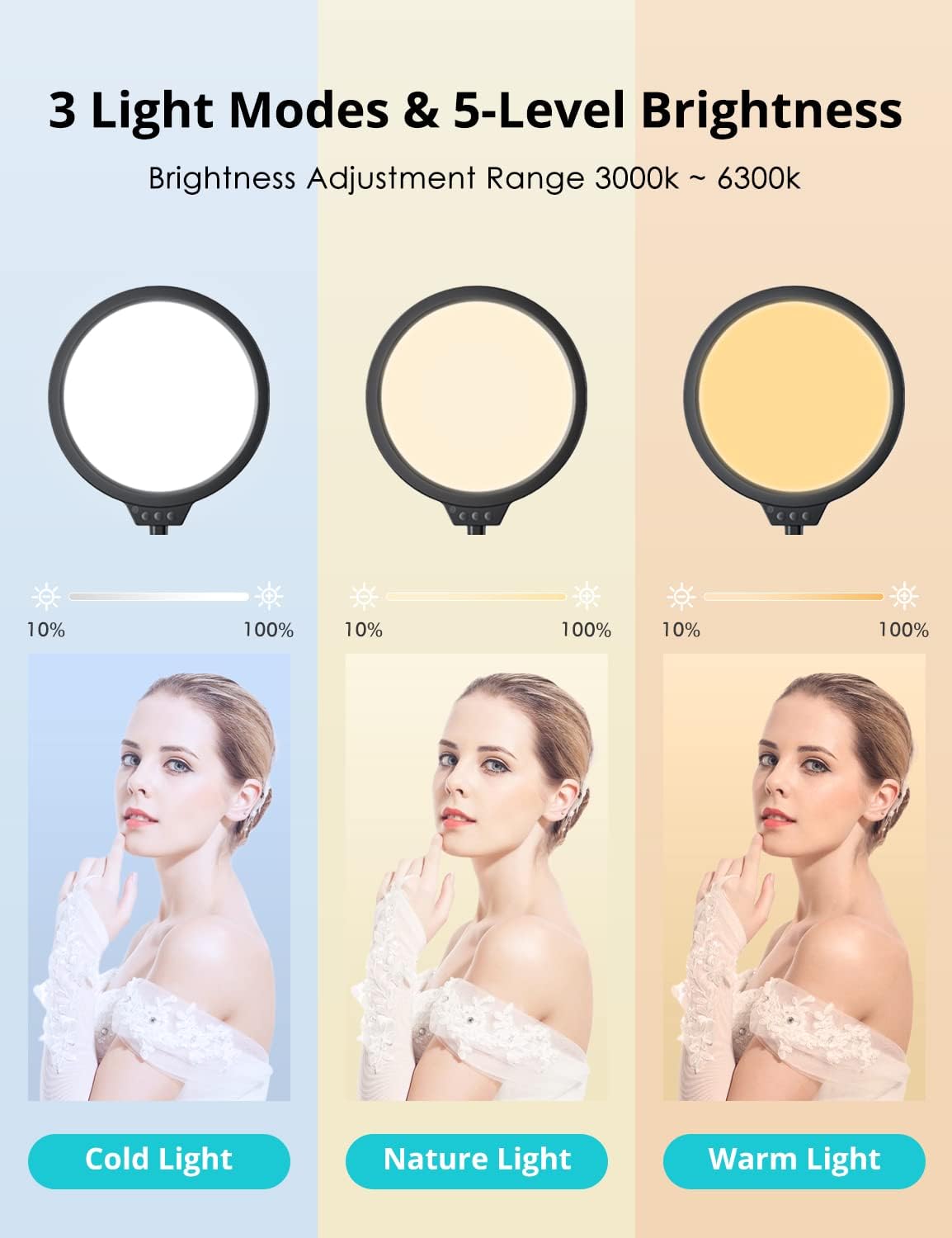 10" LED Video Light with Adjustable Tripod Stand, 3 Modes 5 Brightness Levels, Pack of 2 N665