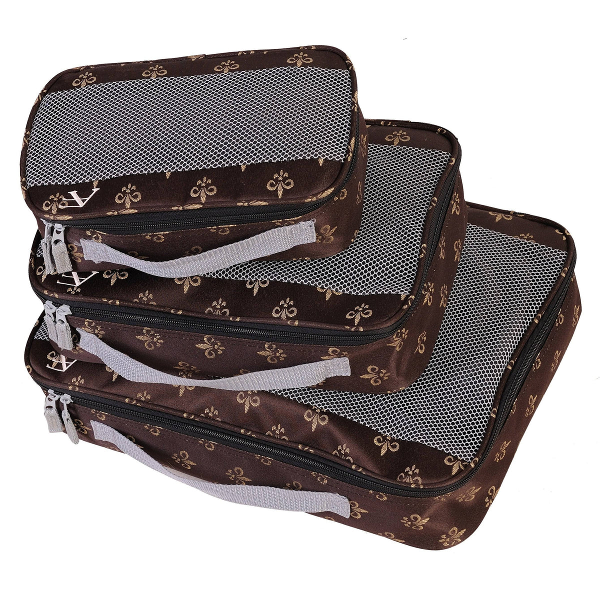 Brown Fleur De Lis Packing Cubes 3-Piece Set S444