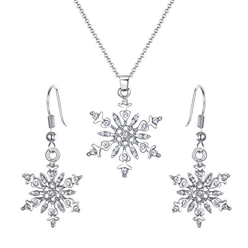 Crystal Snowflake Pendant Necklace Hook Dangle Earrings Set Y214114