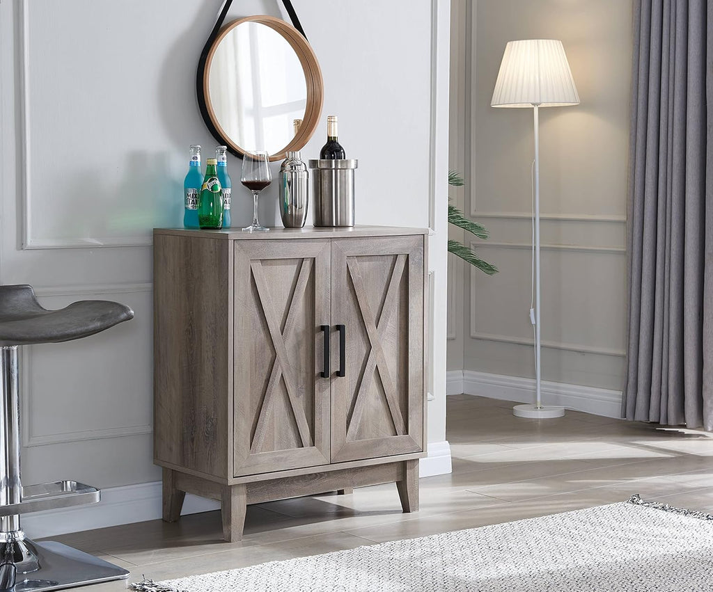 Small Cabinet with Wood Doors in Grey Wash V632564