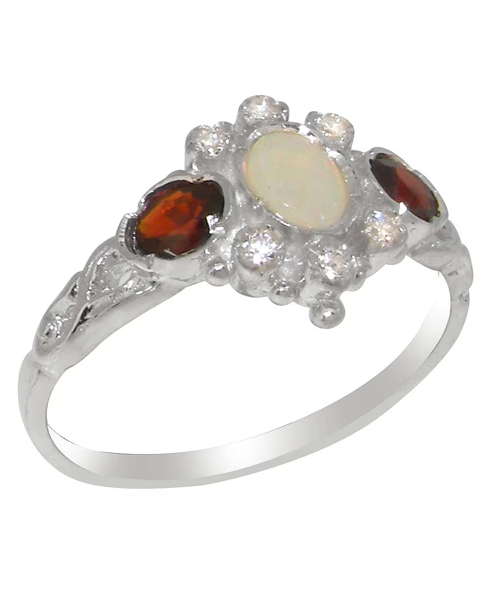 9k White Gold Opal Garnet Cubic Zirconia Ring G445