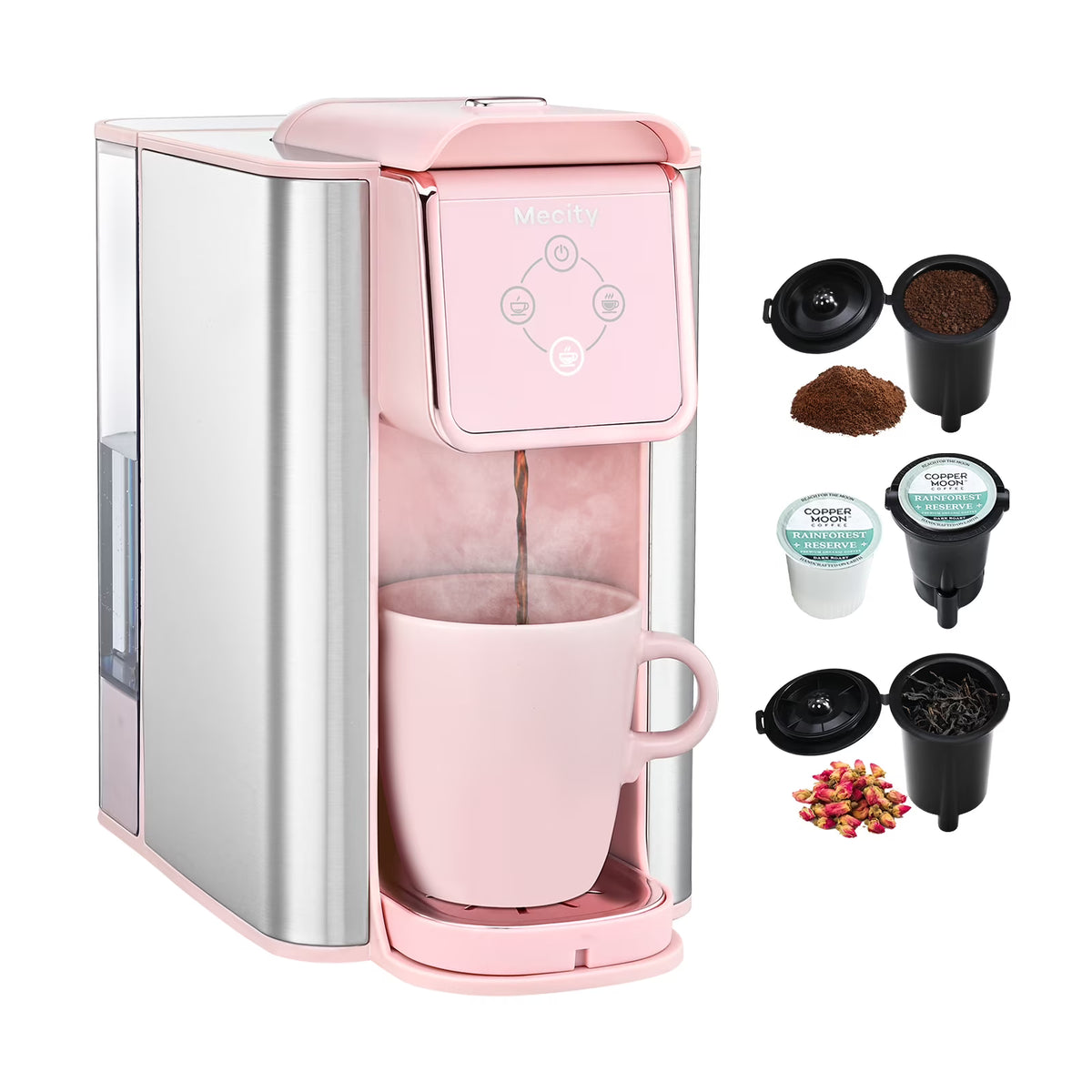 Pink 3-in-1 Single Serve Coffee Machine with Removable 50 Oz Water Reservoir Q196504
