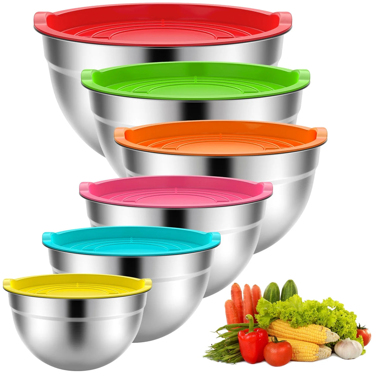 Stainless Steel Mixing Bowls Set with Lids 7 Pc Z406035