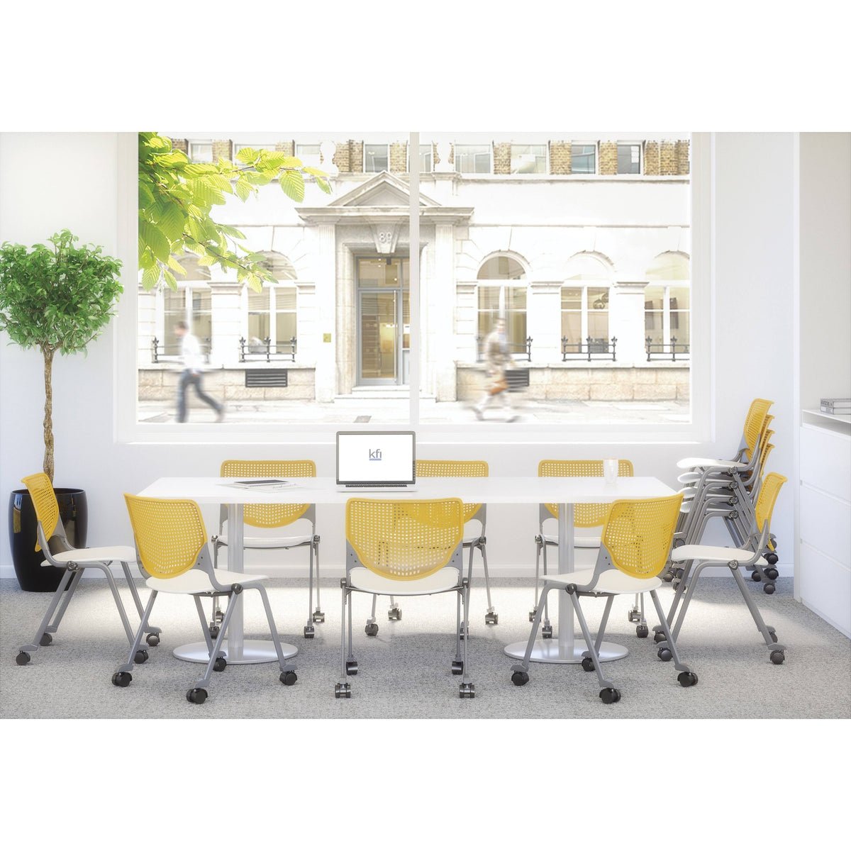 Navy Poly Stack Chair with Casters E24856