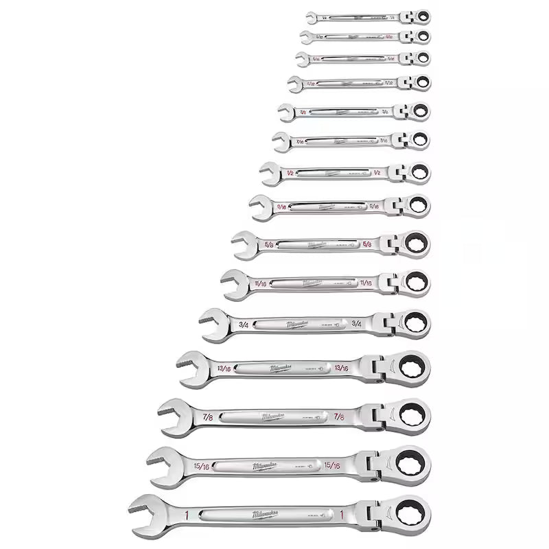 25-Piece Flex-Head Ratcheting Combination Wrench Set SAE with Screwdriver Set T75116