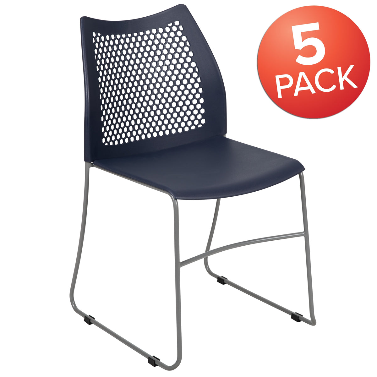 5 Pack Stack Chair with Air-Vent Back and Sled Base Navy C9485