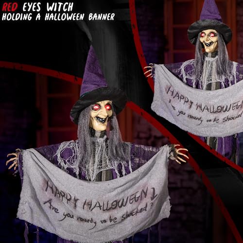 Hanging Animated Witch Decoration with Banner T7620