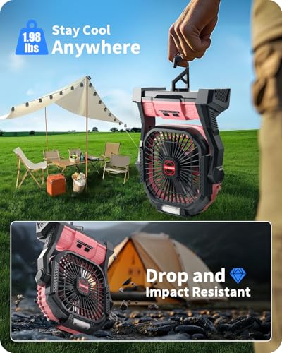 Portable Battery Operated Fan, 20000mAh Rechargeable Camping Fan with LED Lantern Q38883