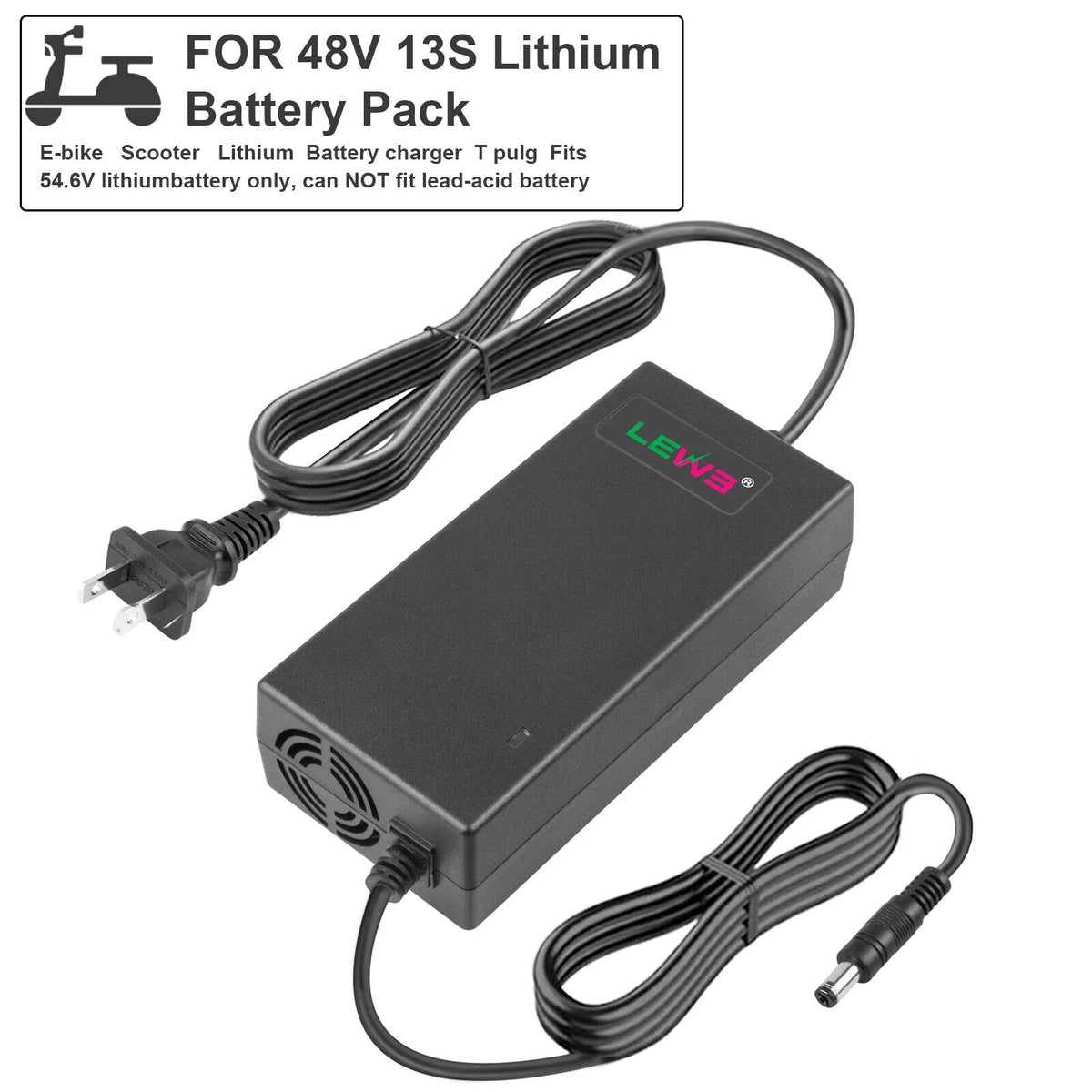 54.6V 2A E-bike Charger for 48V Li-ion Battery 5.5x2.1/2.5mm Tip S2246