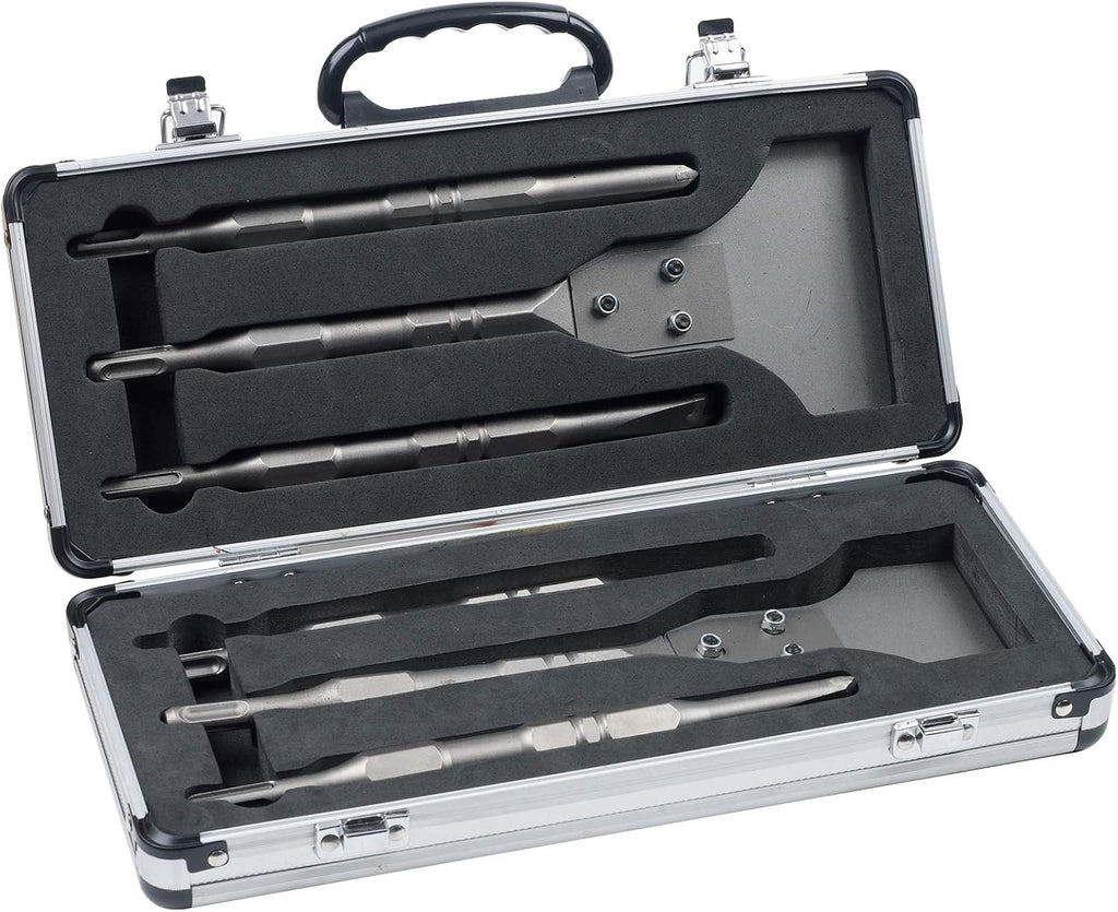 6PCS SDS Plus Floor Scraper Tool and Alloy Hammer Drill Chisel Bits with Groove Gouge Wall Scraper with Case J28812