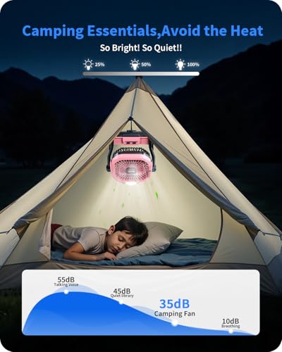 Portable Battery Operated Fan, 20000mAh Rechargeable Camping Fan with LED Lantern Q38883