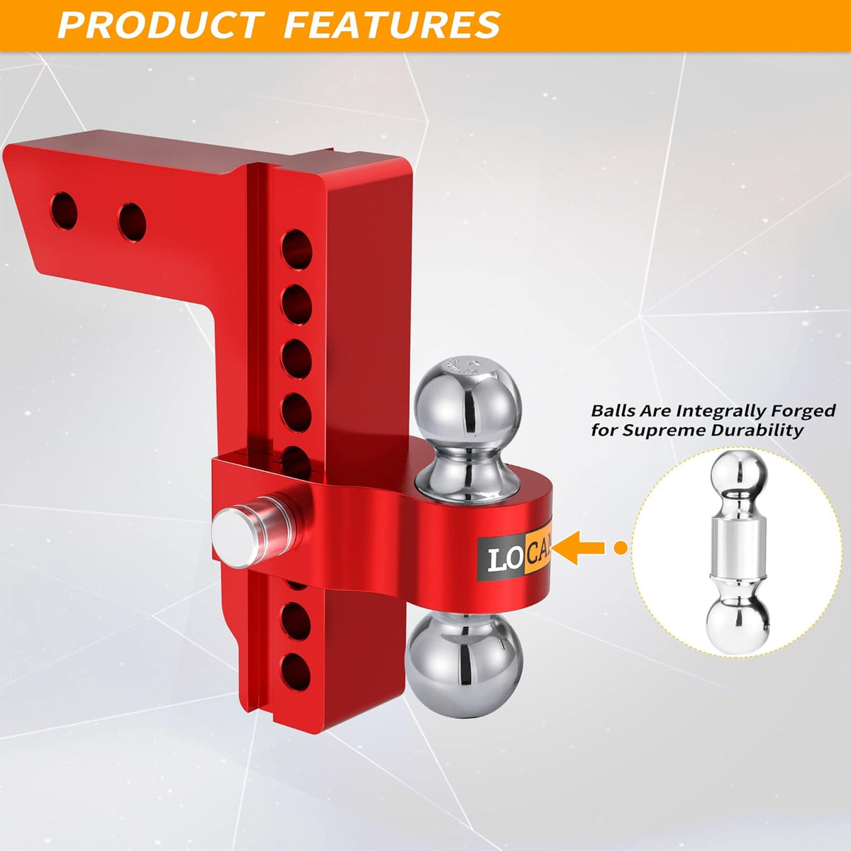 Adjustable Aluminum Trailer Hitch, Fits 2.5-Inch Receiver, 8-Inch Drop/Rise, 18,500 LBS GTW, Red E399