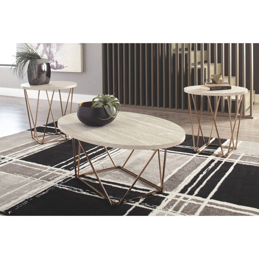 Gold Faux Marble Top Accent Coffee Table Set I546