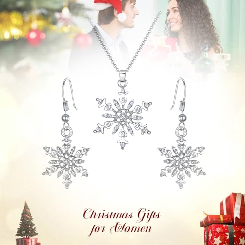 Crystal Snowflake Pendant Necklace Hook Dangle Earrings Set Y214114