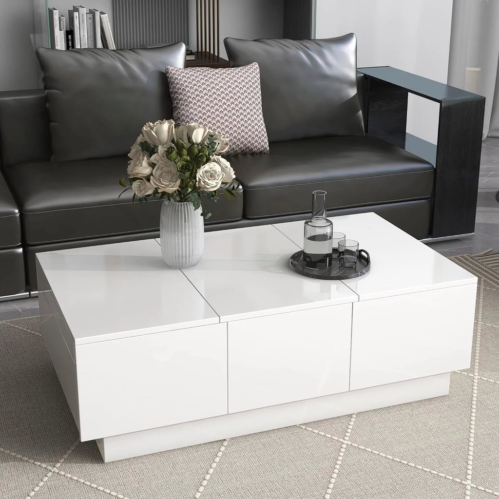 Extendable Coffee Table with 2 Drawers and Sliding Top, 39.3" White A108