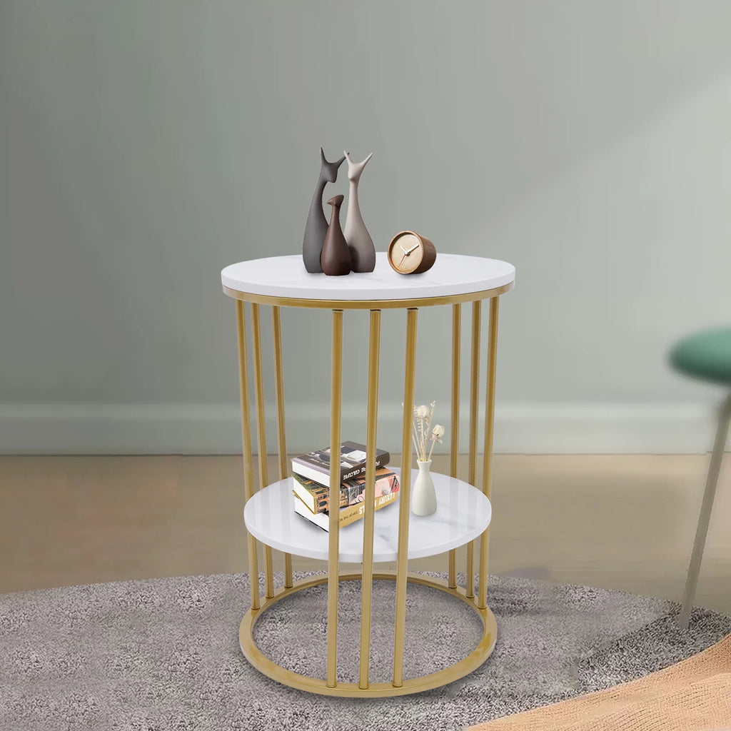 Round Marble 2 Tier Gold Metal Accent Table Y514512