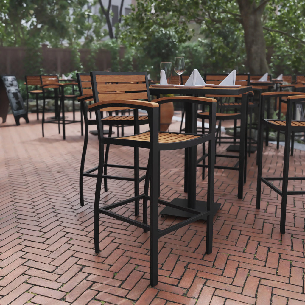 Teak Bar Height Stool with Arms S8684