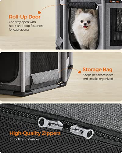 Oxford Fabric Dog Playpen, L, 44.1 x 44.1 x 24.4 Inches, PVC Pipe Frame, Breathable Mesh, Double Openings, Dove Gray and Slate Gray O3922