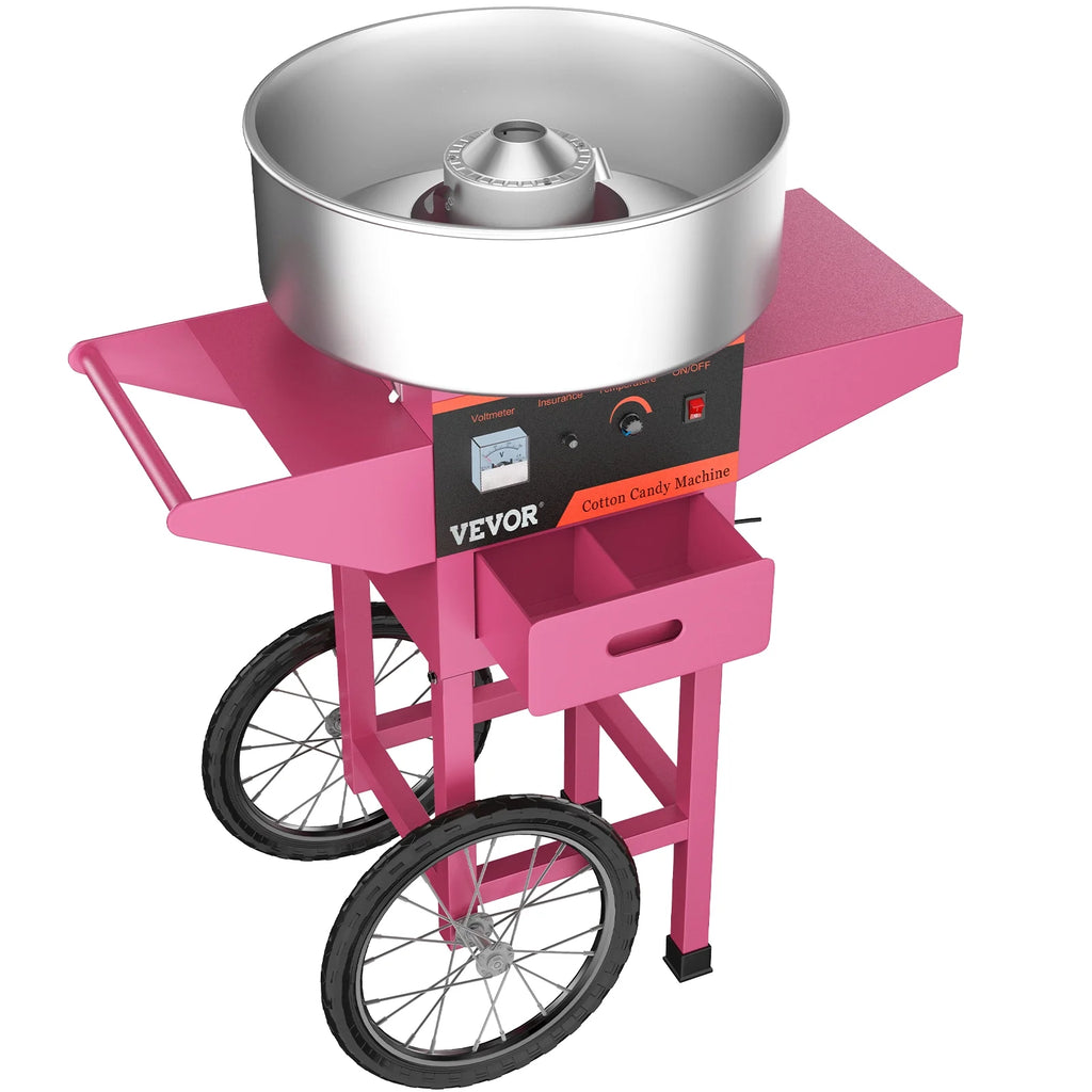 21" Pink Stainless Steel Cotton Candy Machine with Cart E405