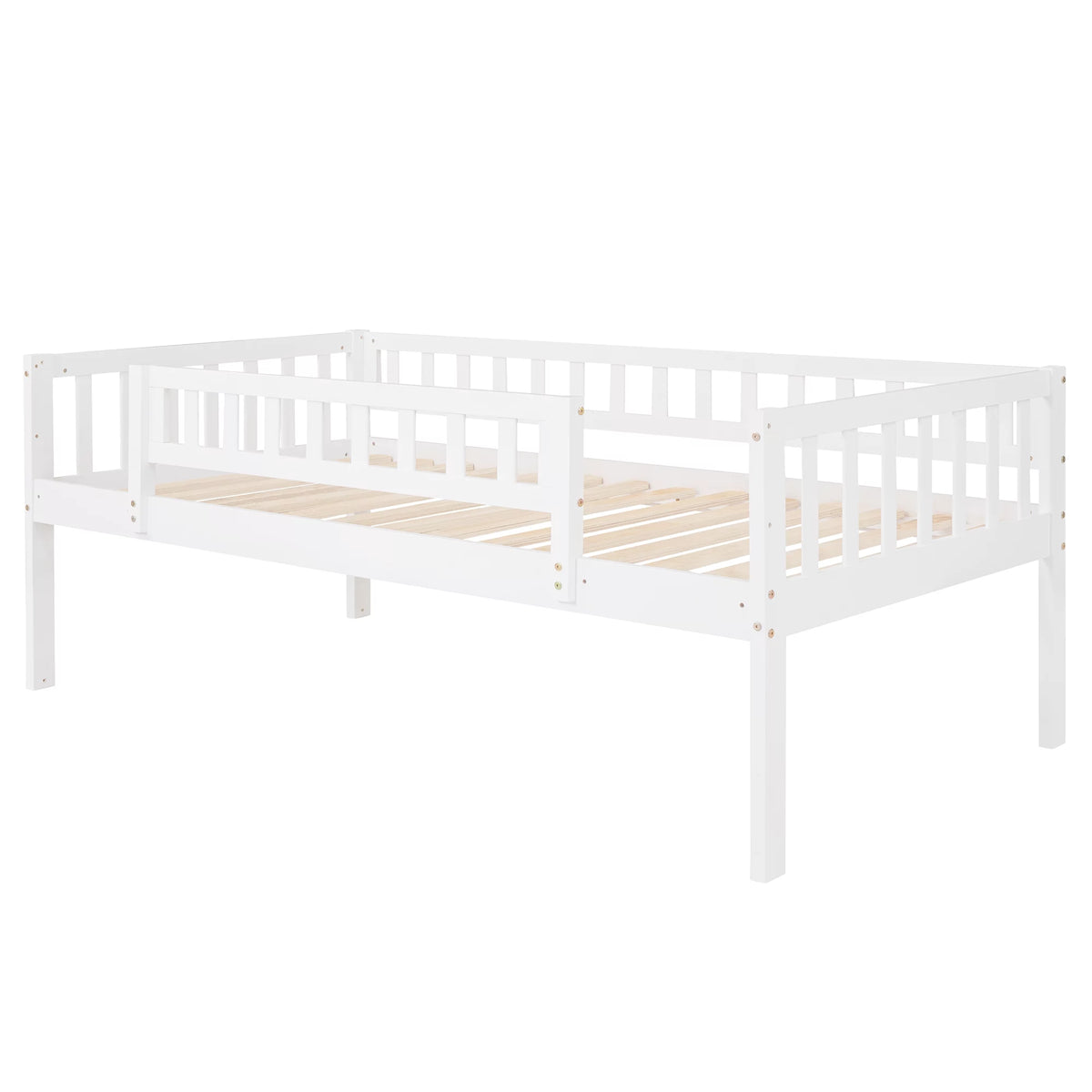 White Wood Triple Bunk Bed with Slide and Ladder C2161