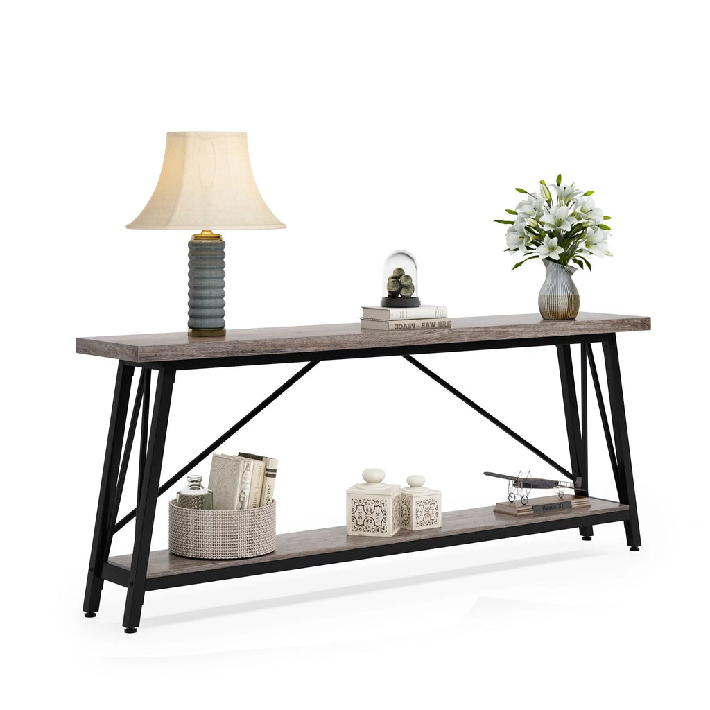 70.9 Inch Light Brown Black Wood Console Table P66574