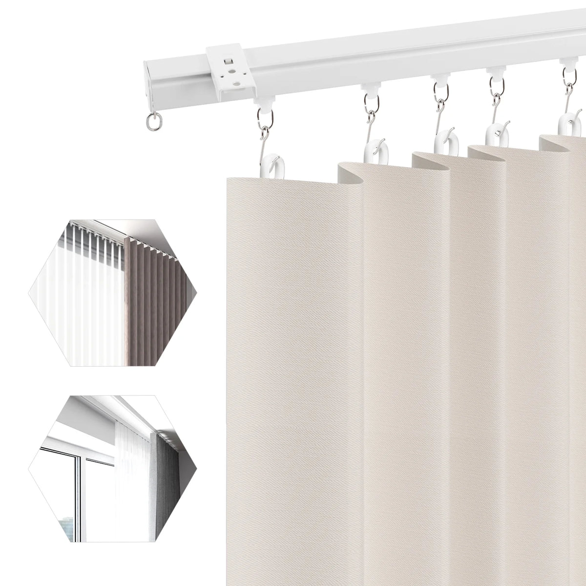 White Ceiling Mount Curtain Track Kit with Hooks R3132