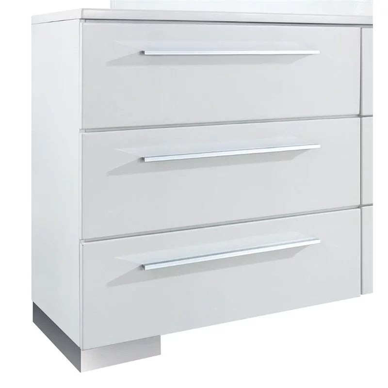 4pc Glossy White Wood Bedroom Set King Nightstand Dresser Mirror Y709890