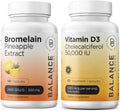 Bromelain 500mg 180 Capsules + Vitamin D3 50,000 IU Supplement Combo B703568