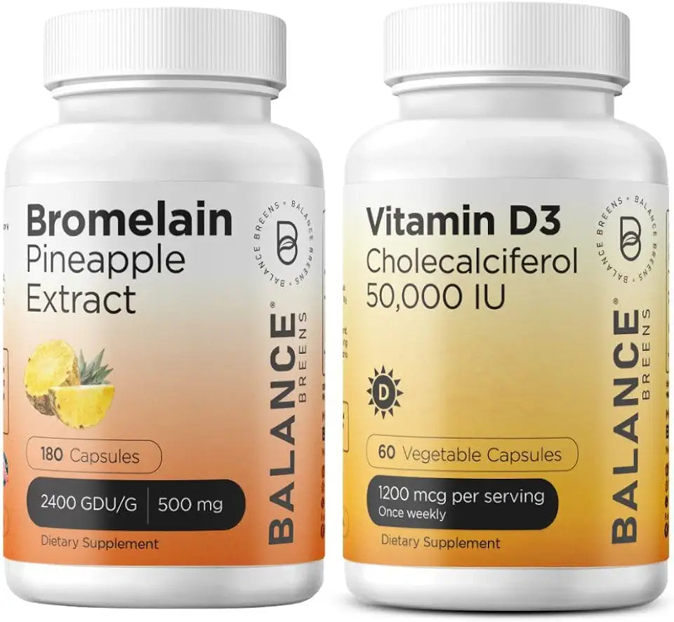 Bromelain 500mg 180 Capsules + Vitamin D3 50,000 IU Supplement Combo B703568