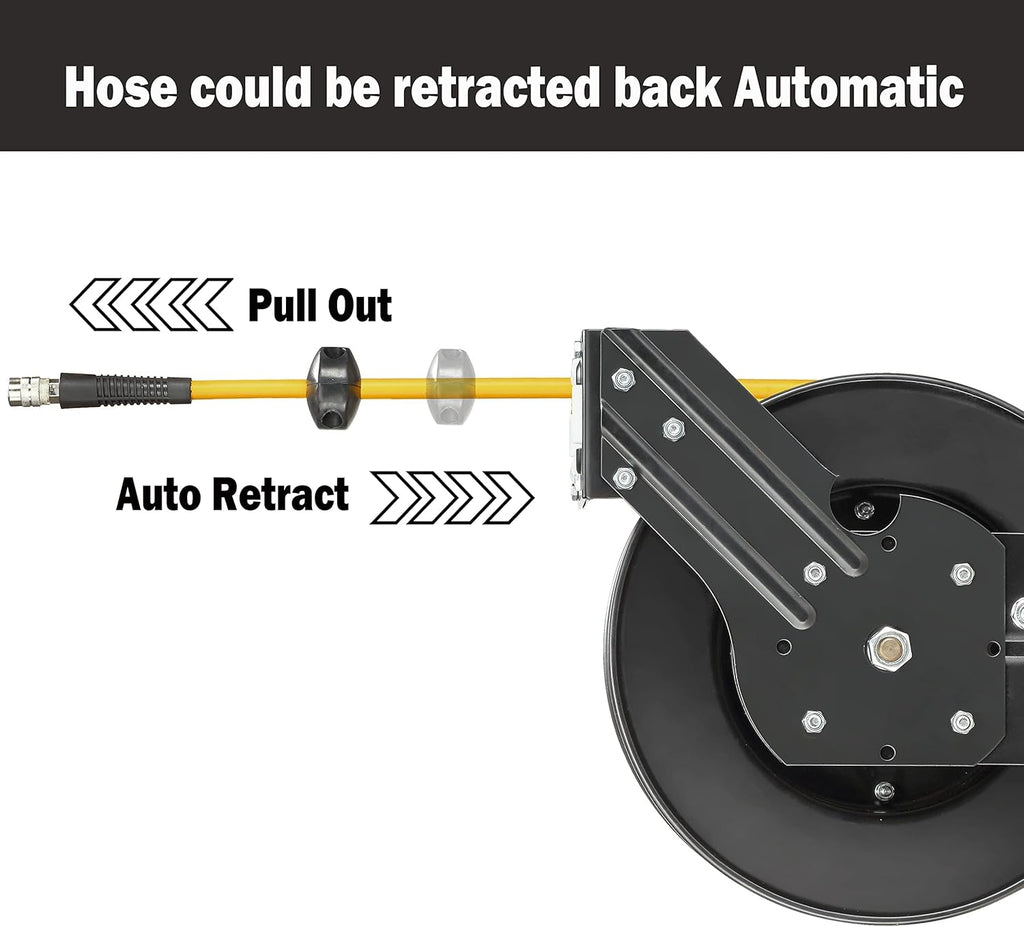 Steel Retractable Air Hose Reel 3/8" Inch x 50' Feet Hybrid Polymer Hose K3474