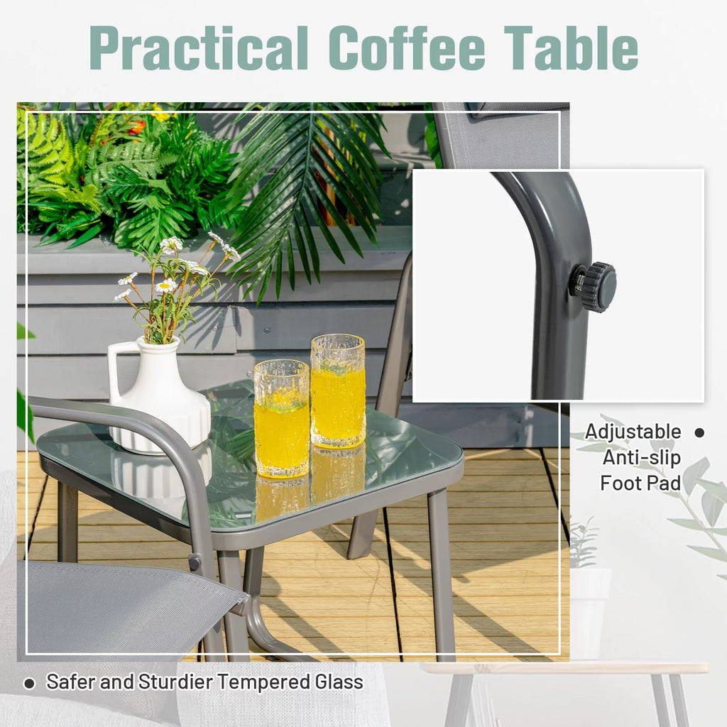 3PCS Adjustable Back Stackable Chairs Side Table Set Black Y49193