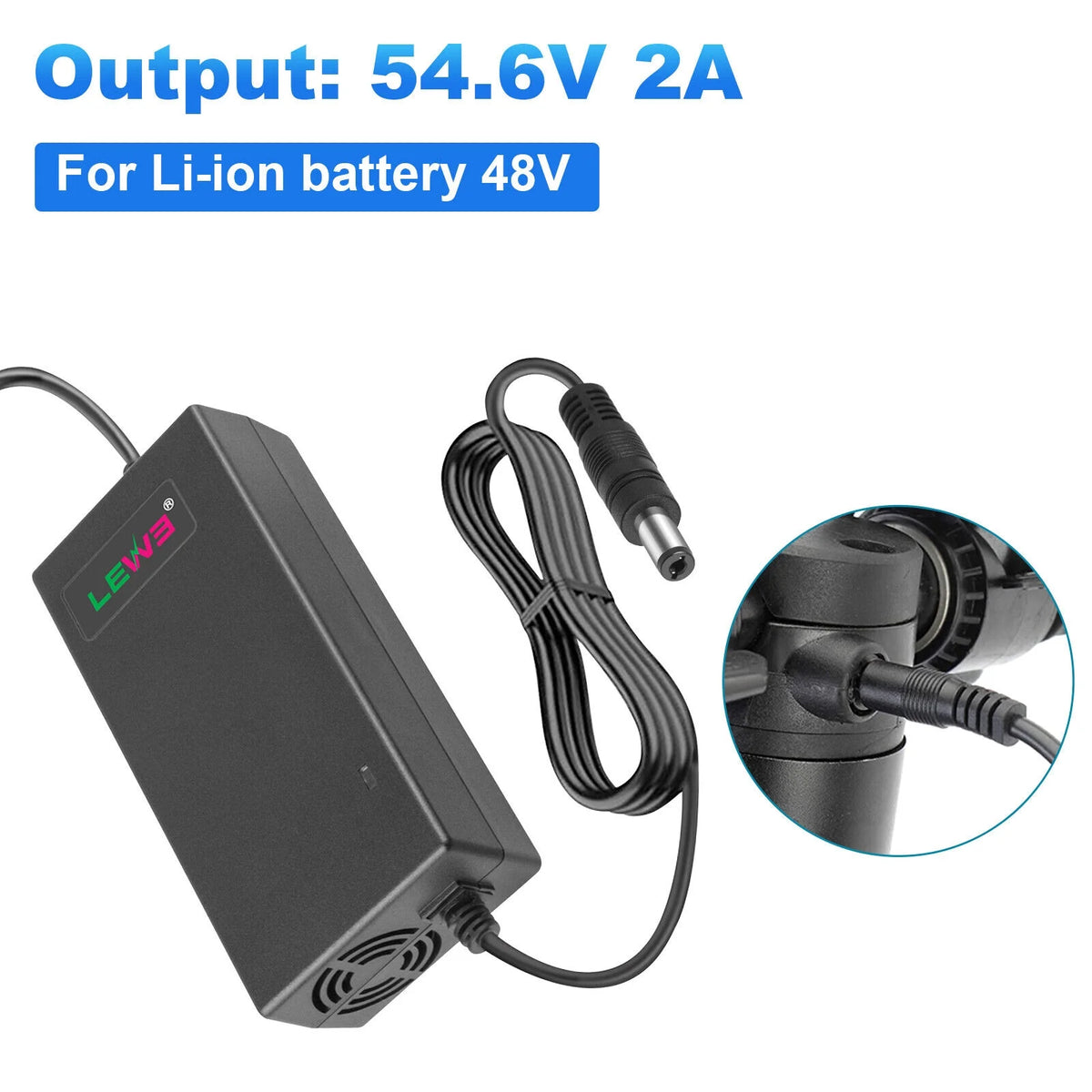 54.6V 2A E-bike Charger for 48V Li-ion Battery 5.5x2.1/2.5mm Tip S2246