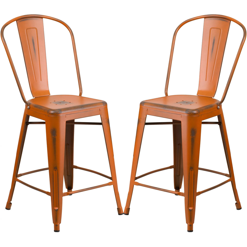 Distressed Orange Metal Counter Height Stool Z916997