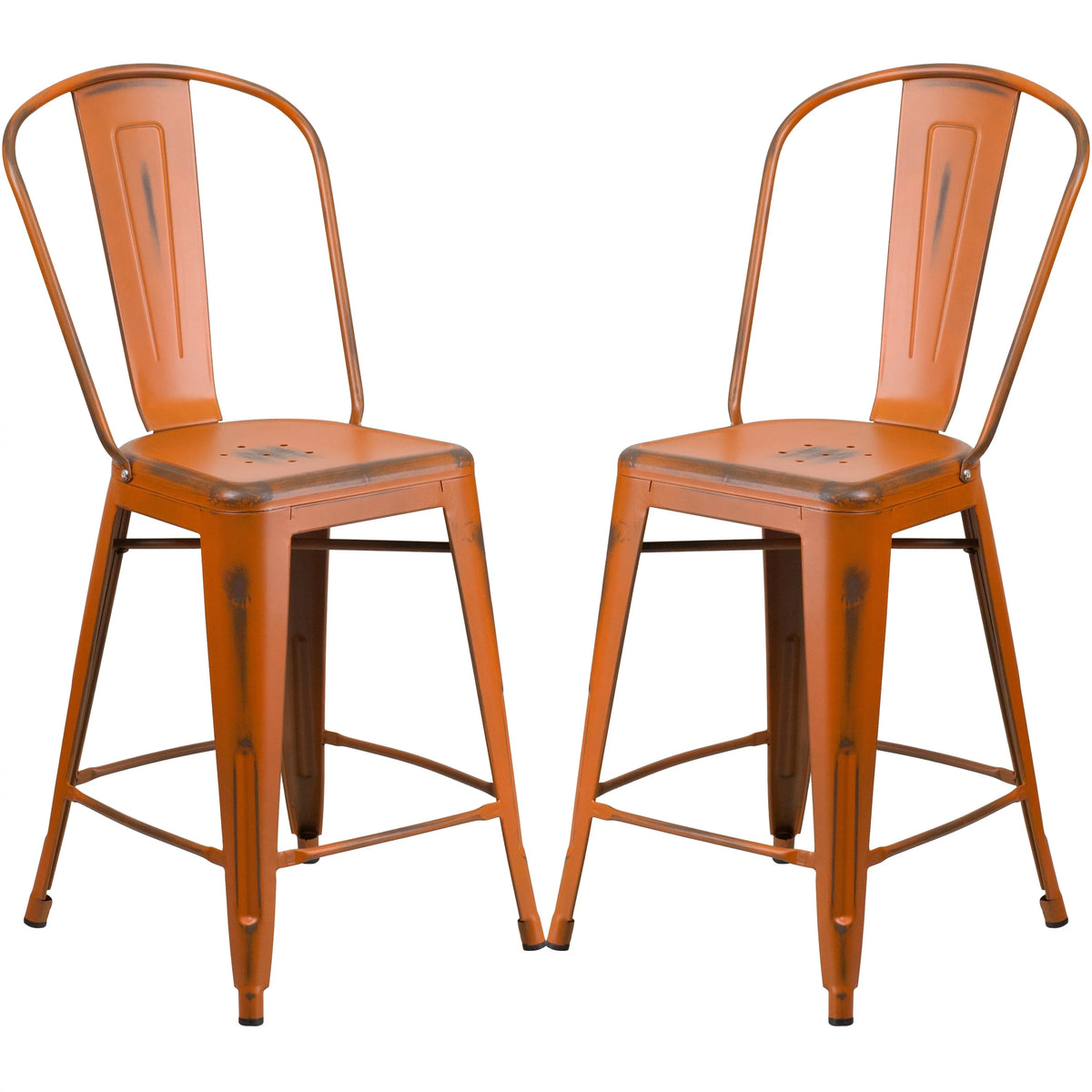 Distressed Orange Metal Counter Height Stool Z916997