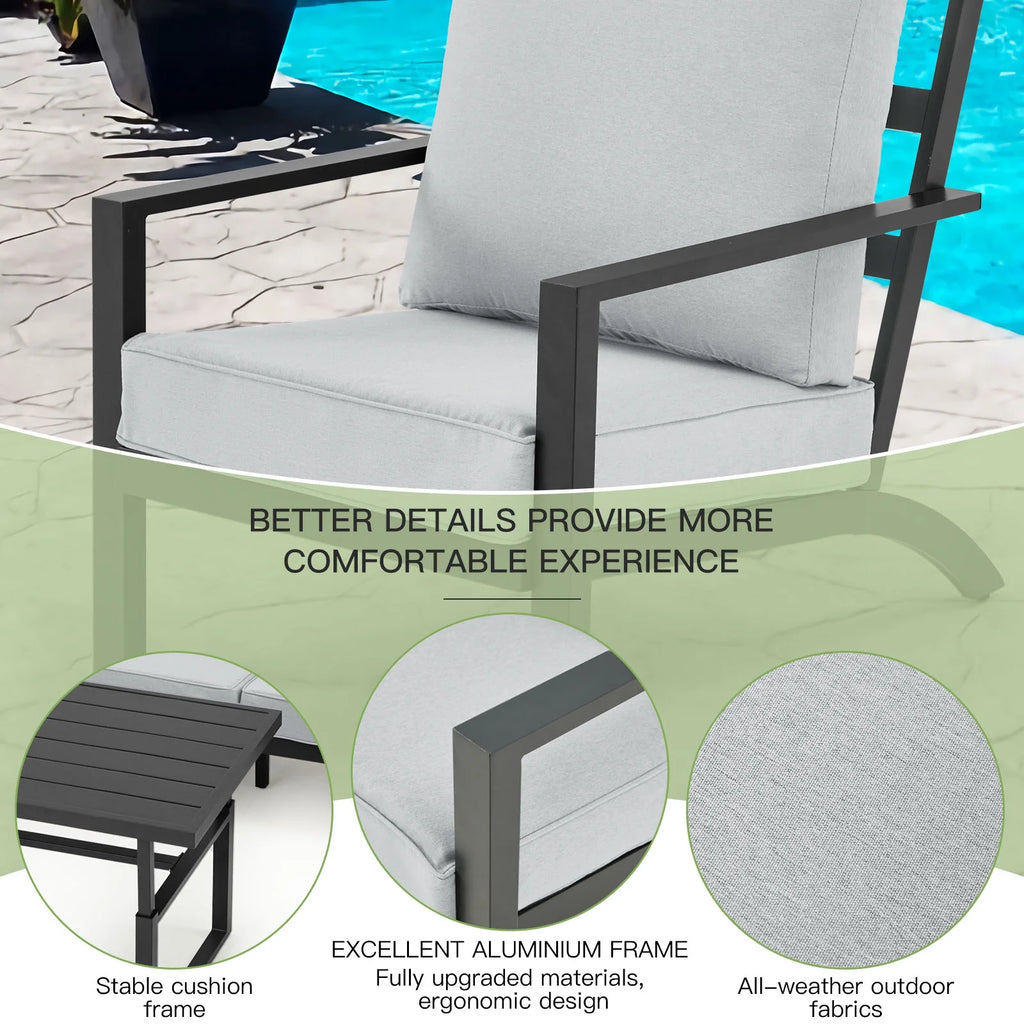 Aluminum Patio Furniture Set with Grey Cushions R514816
