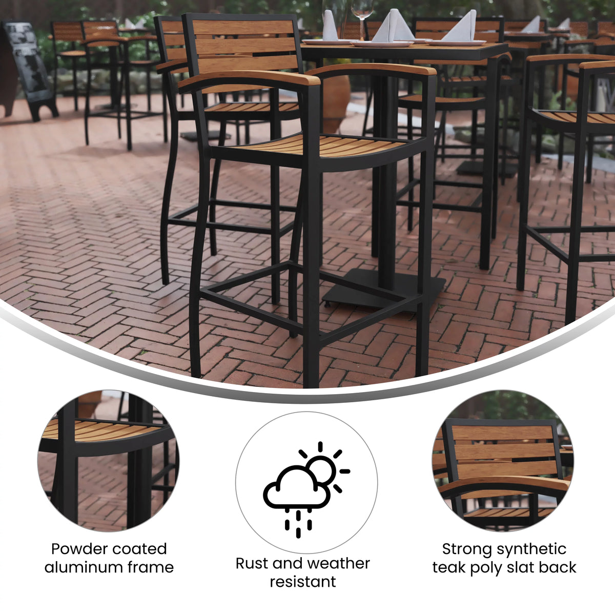 Teak Bar Height Stool with Arms S8684