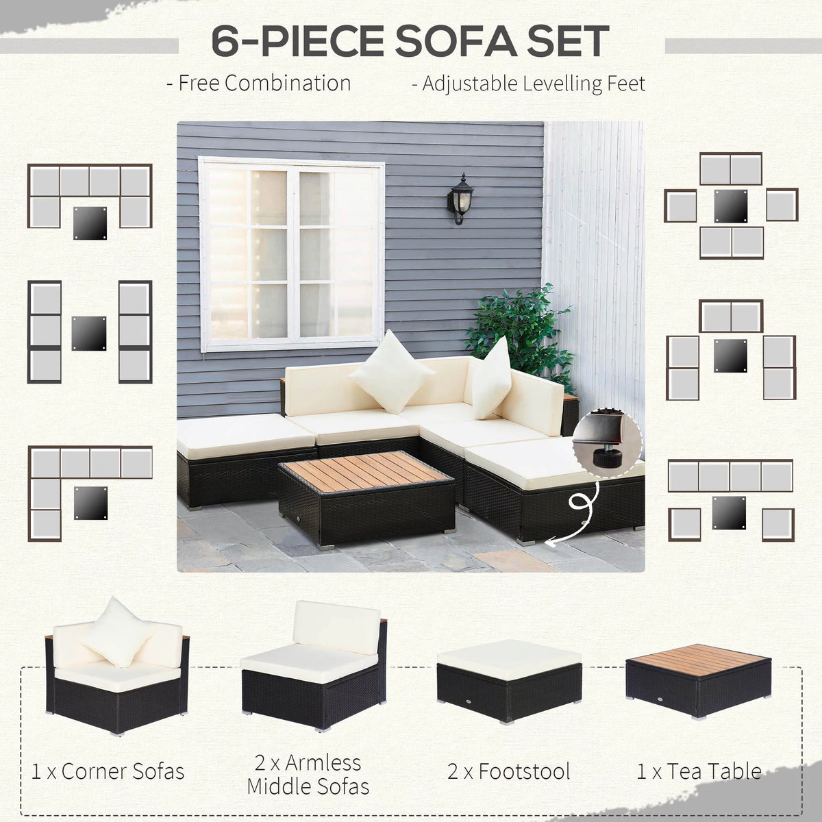 6 PCs Outdoor Rattan Sofa Set H3459