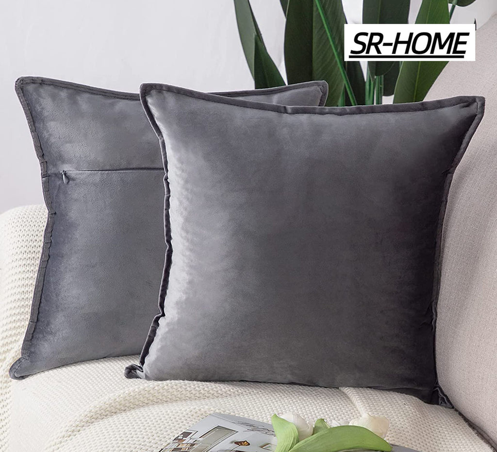 Set of 2 Super Soft Velvet Square Throw Pillow Covers with Fringe M212