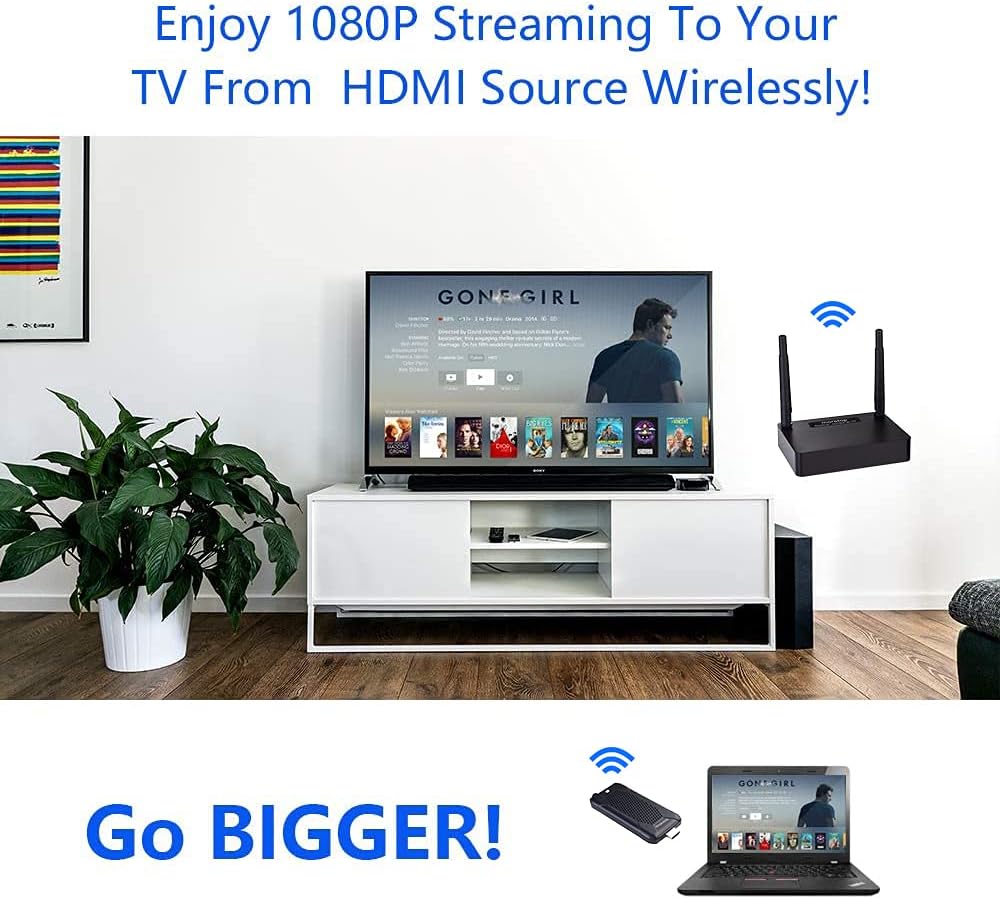 Wireless HDMI Transmitter and Receiver 5GHz Low Latency IR Pass Back, 328ft Transmission for HD 1080p Video Audio to TV/Projector G53369